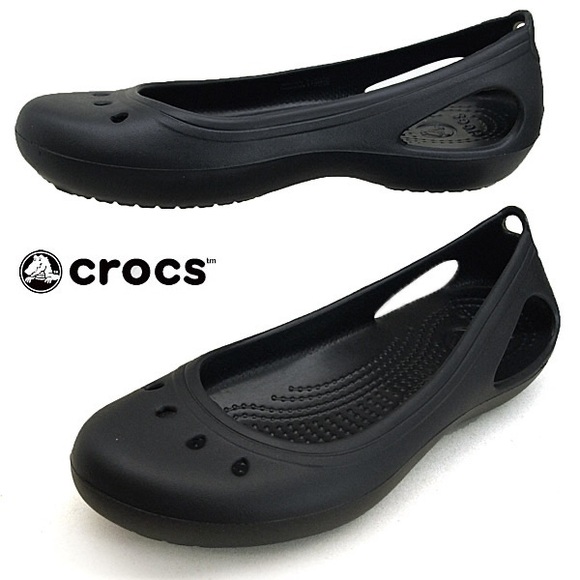 Crocs Women's Kadee Black/Black Ankle-High Rubber Ballet Flat size 9